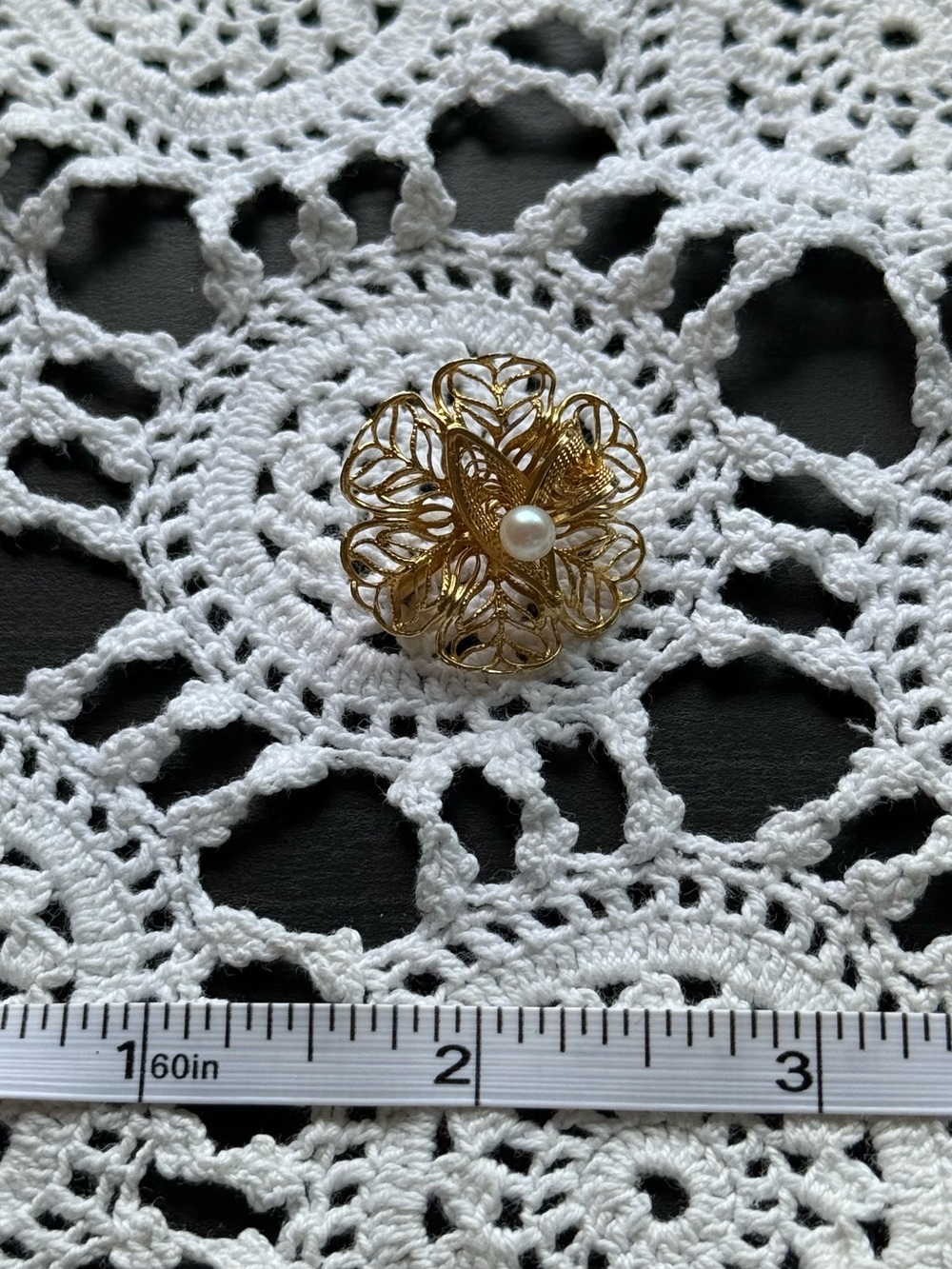 Gold tone Filigree Flower Brooch with Pearl Accent - Elegant Women’s Jewelry